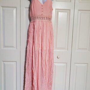 Miss Avenue Crochet Inset Maxi Dress Pink Size M NWT